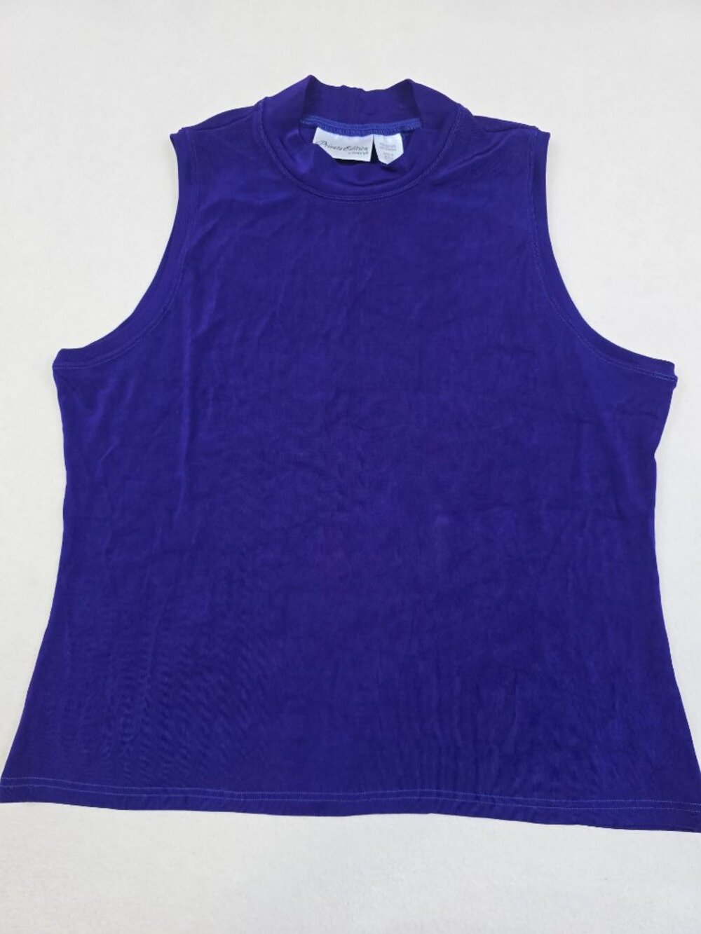 Chicos Private Edition Sleeveless Mock Neck Top Size 3 XL Royal Blue Liquid Knit